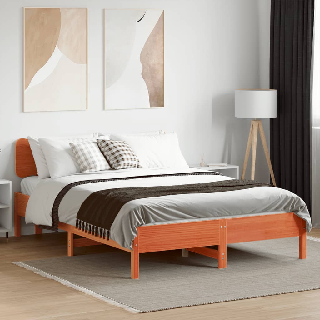 Bed Frame without Mattress Wax Brown 135x190 cm Double Solid Wood Pine