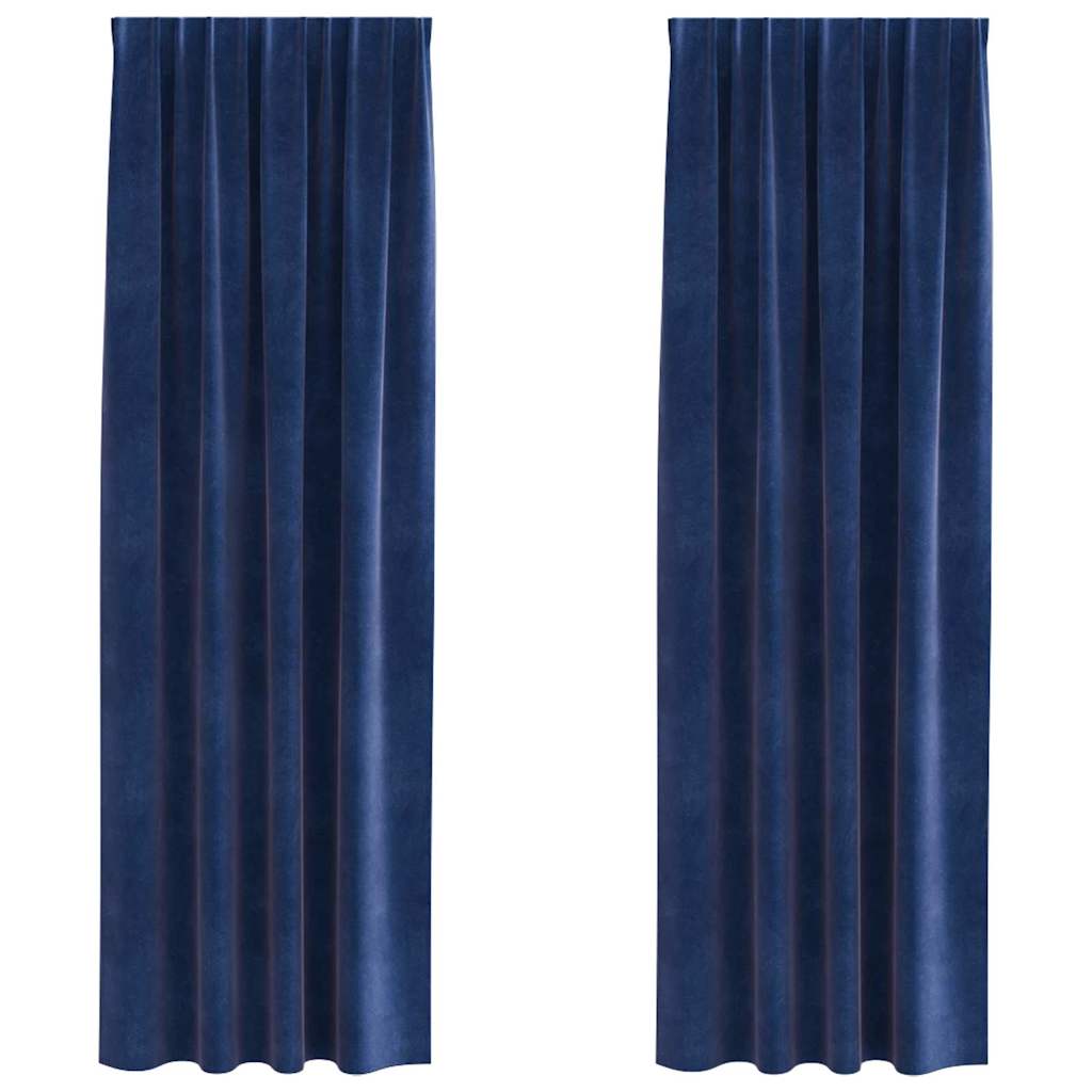 Curtains with Curtains 2 pcs Dark blue 140 x 245 cm Velvet