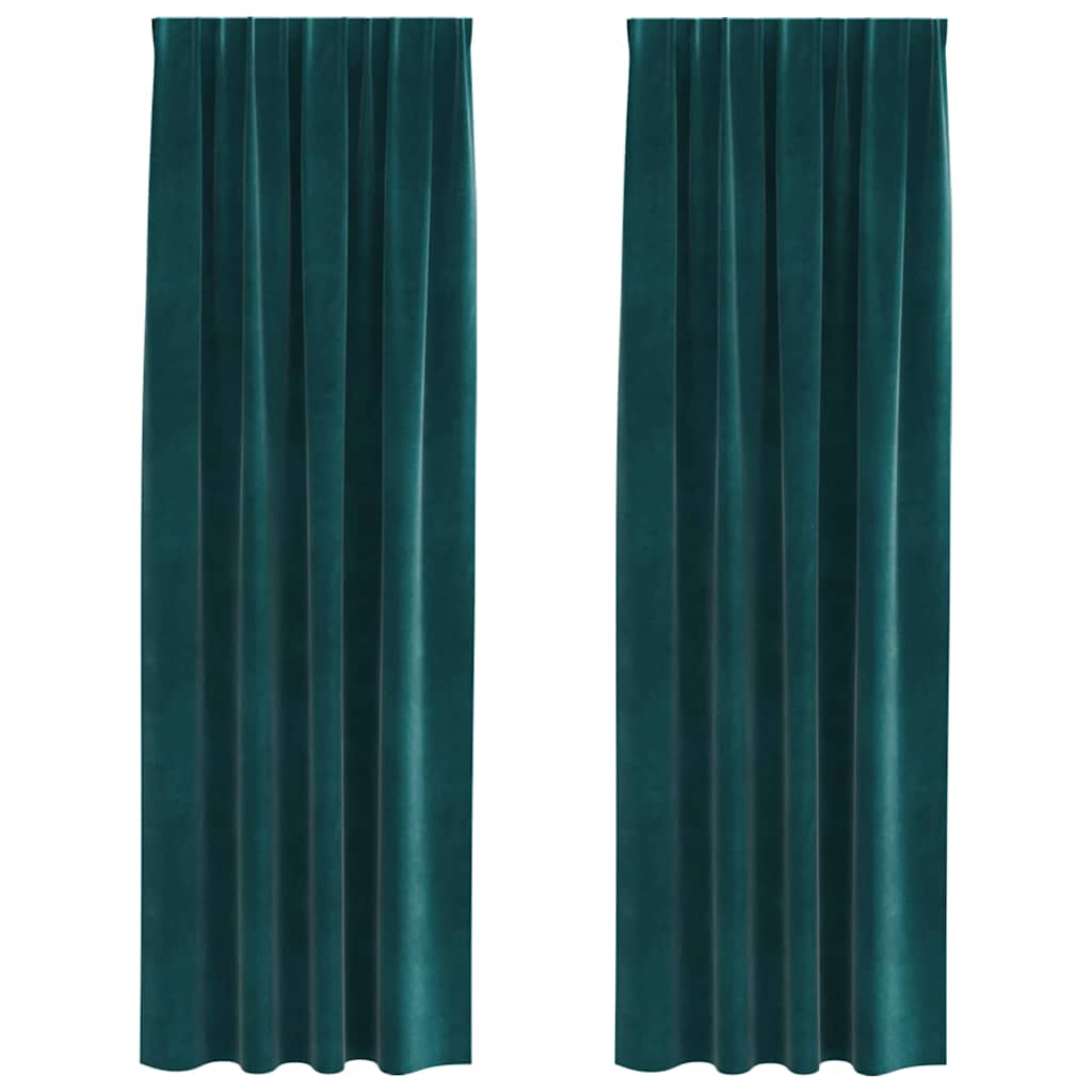 Curtains with Curtains 2 pcs Dark green 140 x 245 cm Velvet