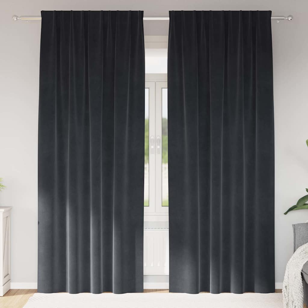 Curtains with Curtains 2 pcs Dark grey 140 x 260 cm Velvet