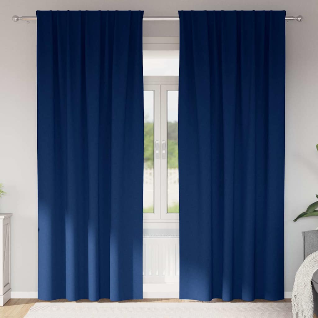 Blackout Curtains with Curtains Dark Blue Polyester