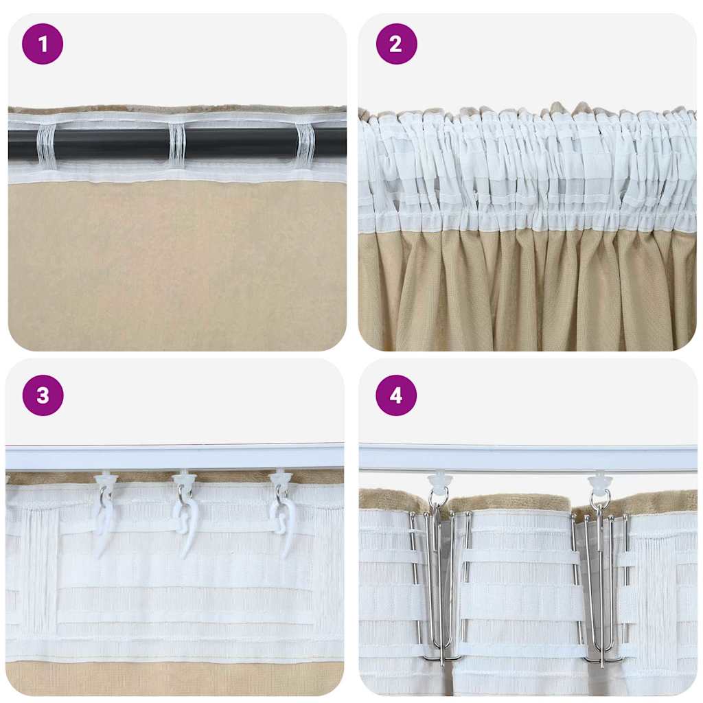 Curtain with Curtains 2 pcs Cream 245 x 140 cm Velvet