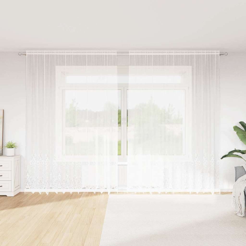 Curtains with Curtains Floral White 300 x 300 cm Polyester