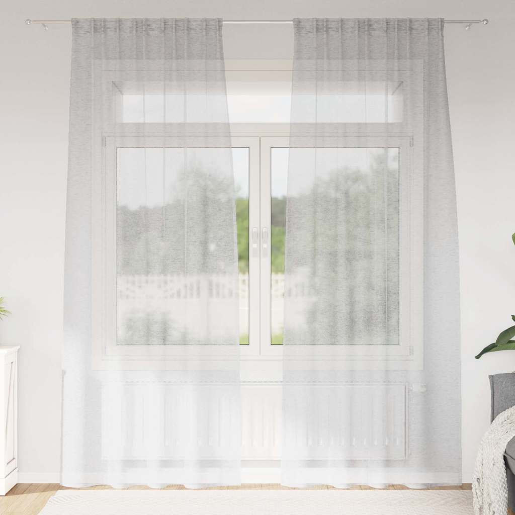Curtains with Curtains 2 pcs Light grey 140x245cm Polyester