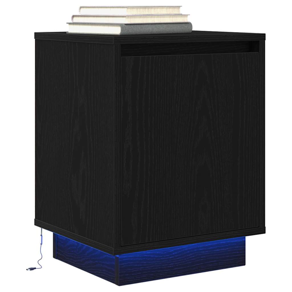 Bedside Cabinets with LED Lights 2 pcs Black 38x34x50 cm
