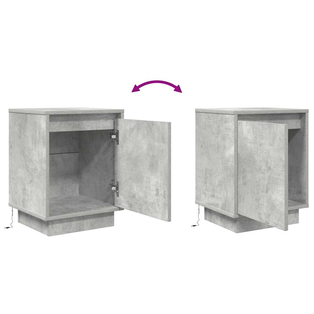 Bedside Cabinets with LED Lights 2 pcs Concrete Grey 38x34x50 cm