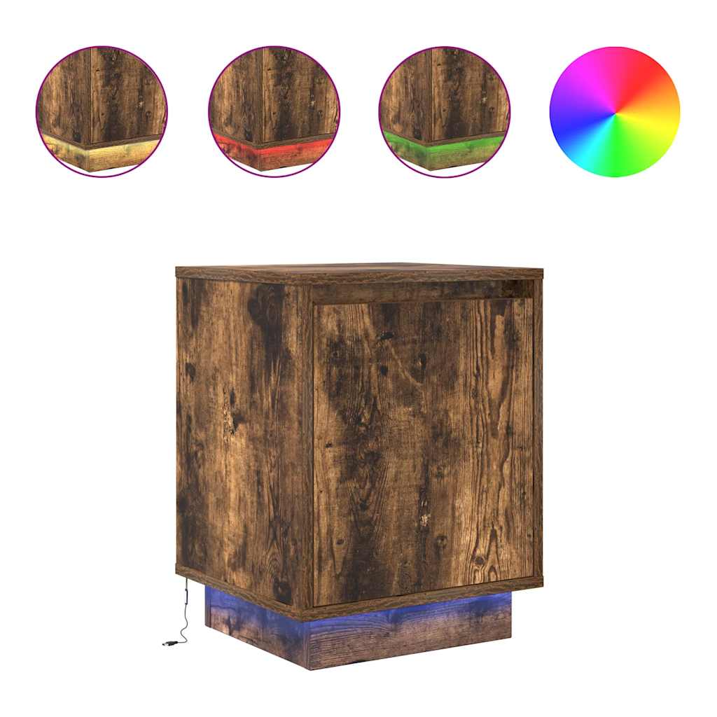 Bedside Cabinets with LED Lights 2 pcs Smoked Oak 38x34x50 cm