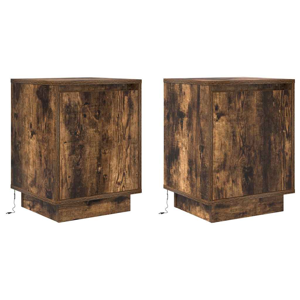 Bedside Cabinets with LED Lights 2 pcs Smoked Oak 38x34x50 cm