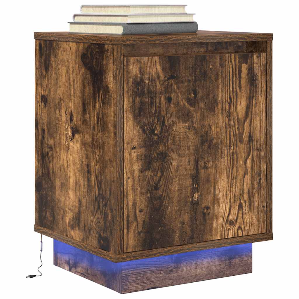 Bedside Cabinets with LED Lights 2 pcs Smoked Oak 38x34x50 cm