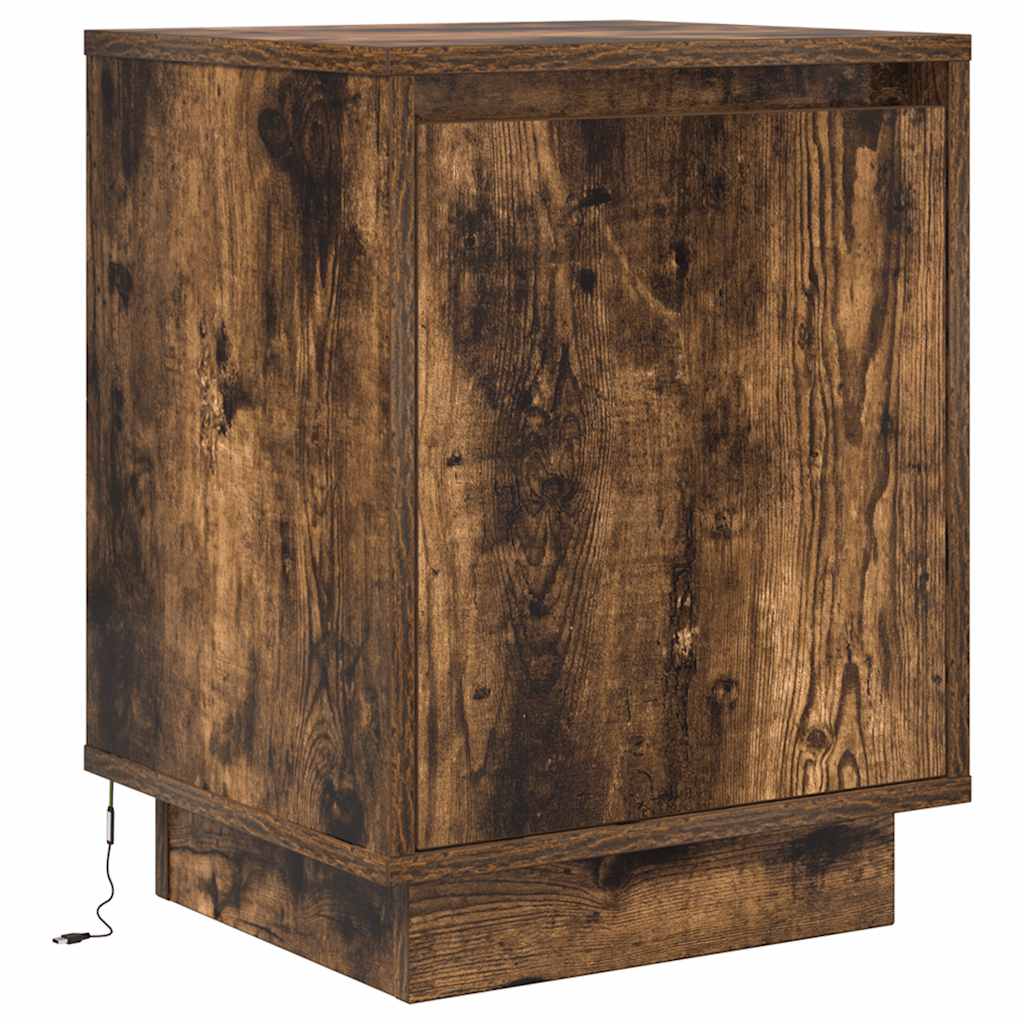 Bedside Cabinets with LED Lights 2 pcs Smoked Oak 38x34x50 cm
