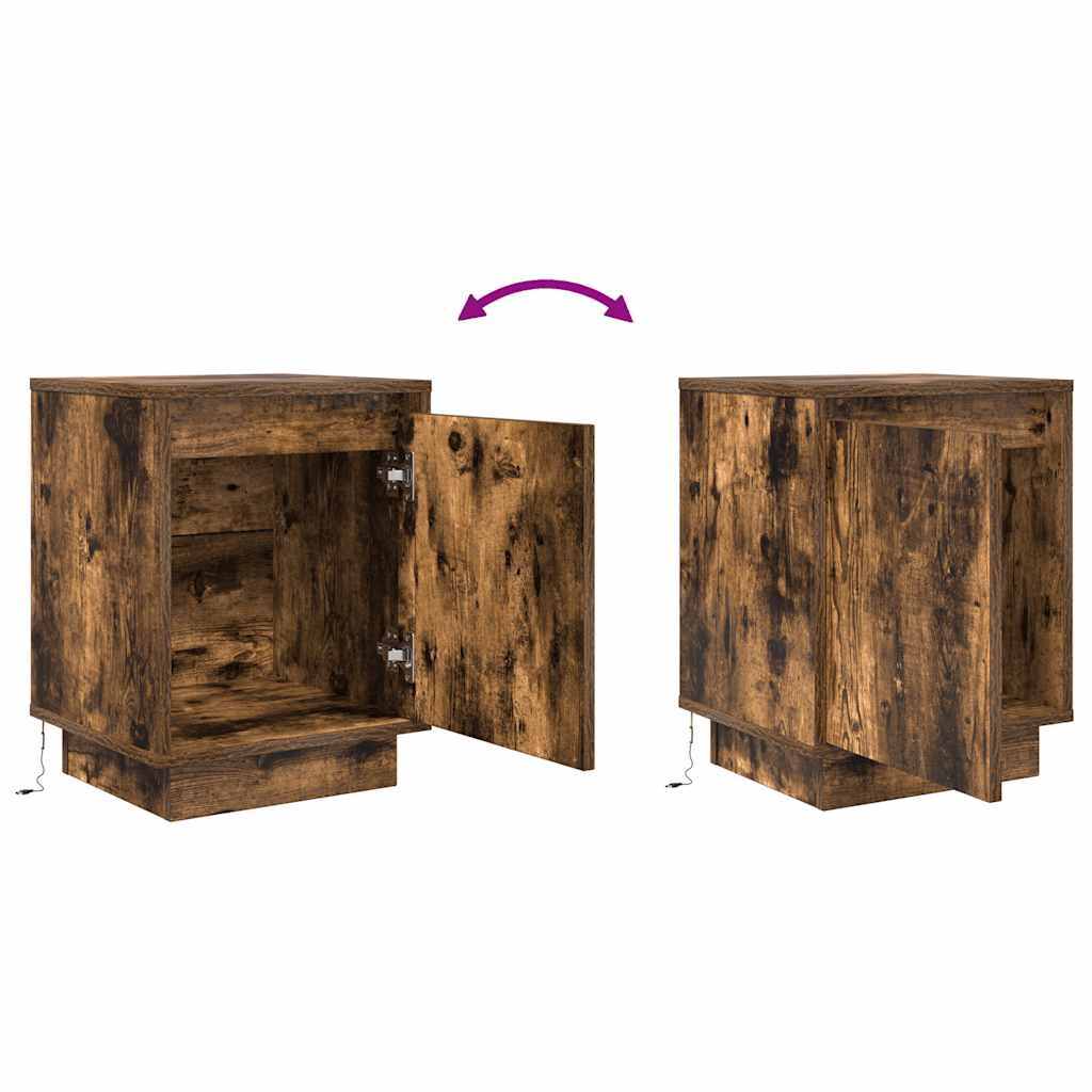 Bedside Cabinets with LED Lights 2 pcs Smoked Oak 38x34x50 cm