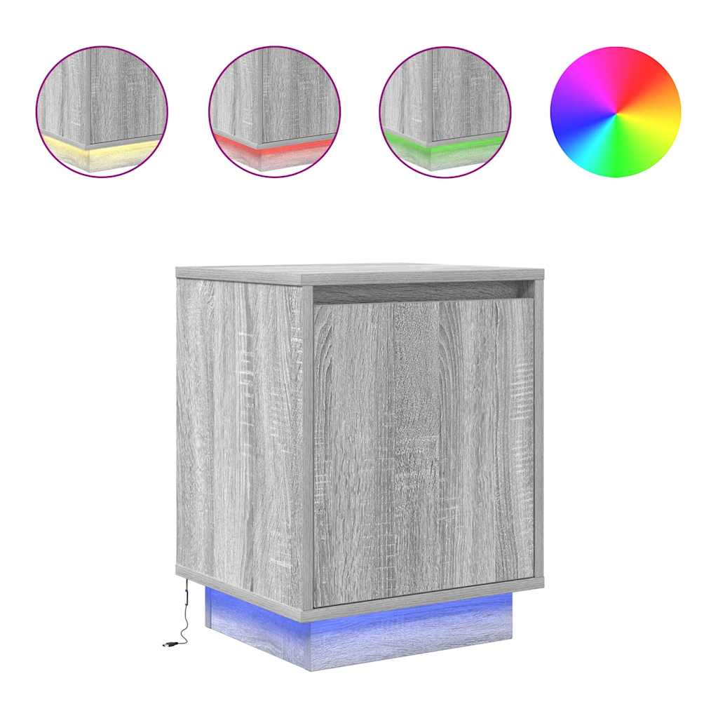 Bedside Cabinet with LED Lights Grey Sonoma 38x34x50 cm