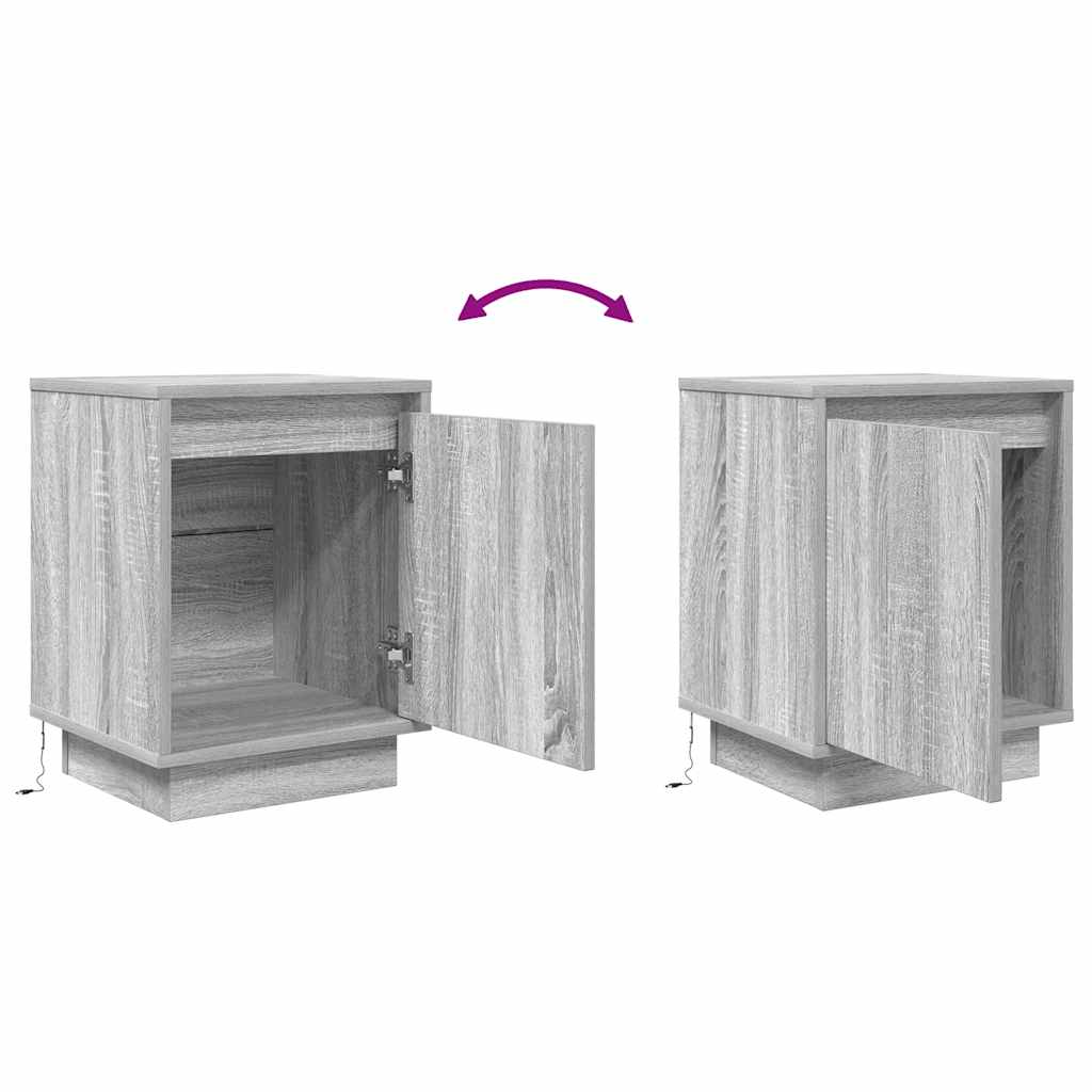 Bedside Cabinet with LED Lights Grey Sonoma 38x34x50 cm