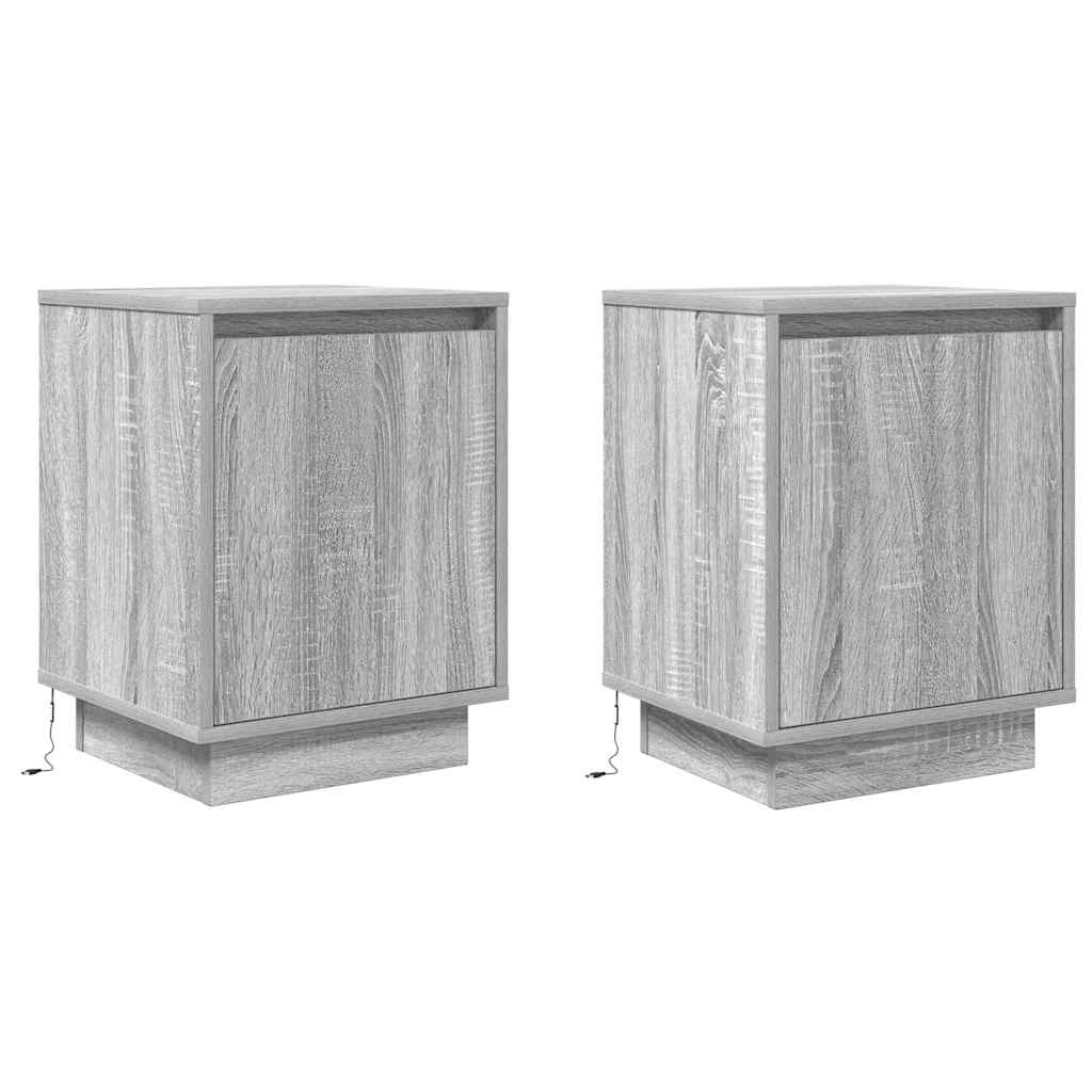 Bedside Cabinets with LED Lights 2 pcs Grey Sonoma 38x34x50 cm