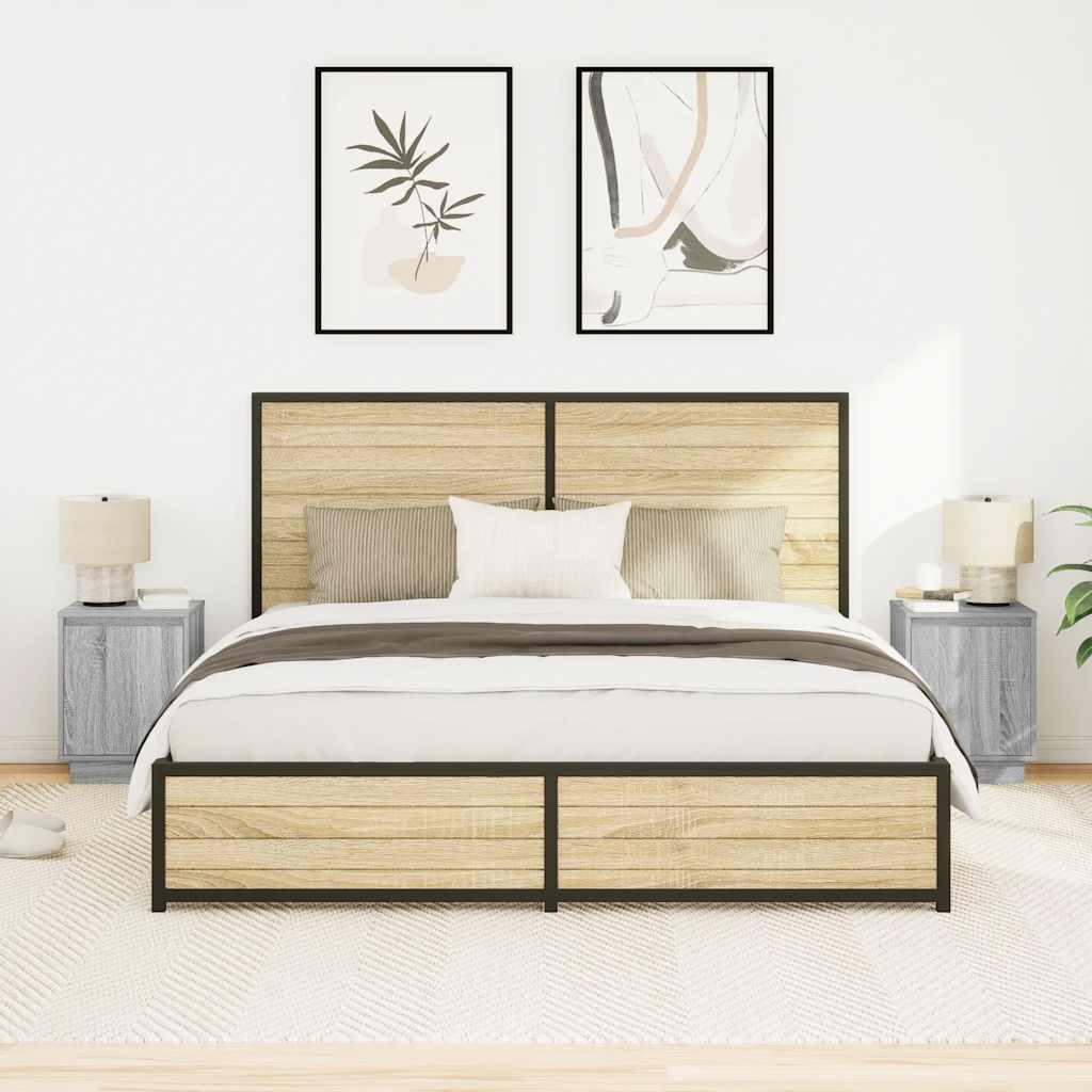 Bedside Cabinets with LED Lights 2 pcs Grey Sonoma 38x34x50 cm
