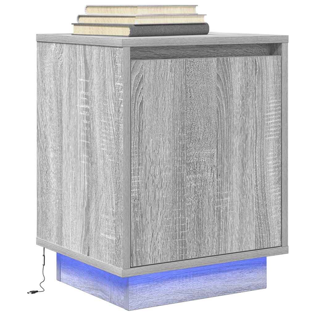 Bedside Cabinets with LED Lights 2 pcs Grey Sonoma 38x34x50 cm