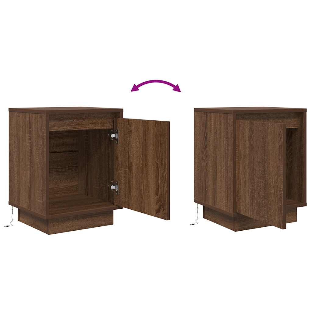 Bedside Cabinet with LED Lights Brown Oak 38x34x50 cm