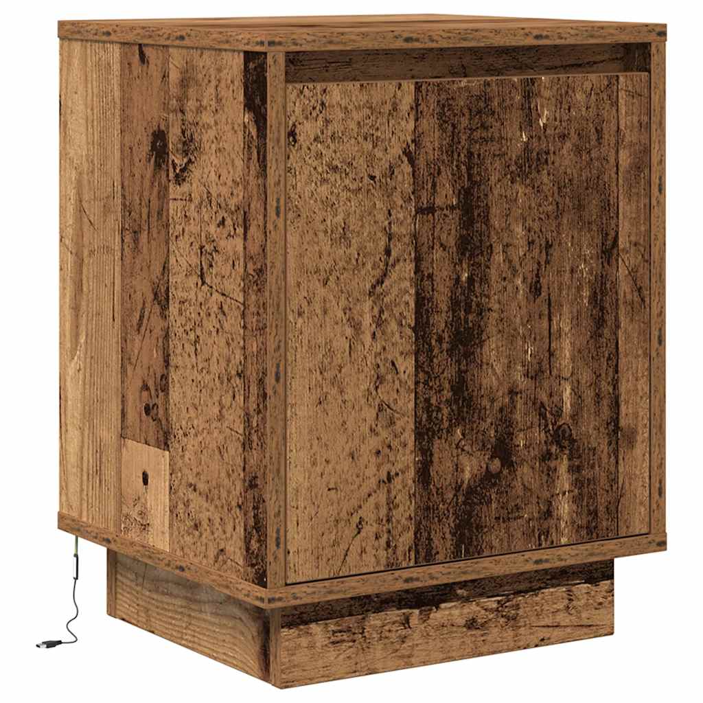 Bedside Cabinet with LED Lights Old Wood 38x34x50 cm
