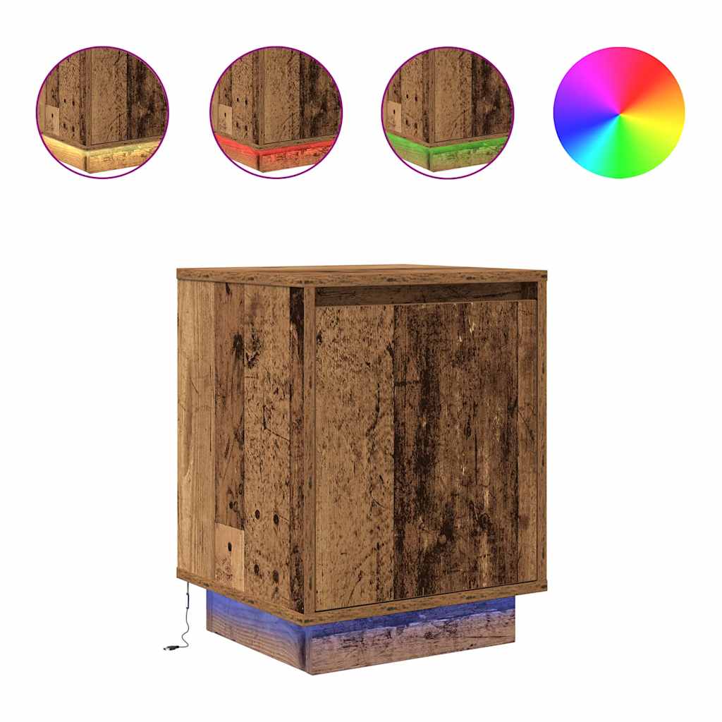 Bedside Cabinets with LED Lights 2 pcs Old Wood 38x34x50 cm
