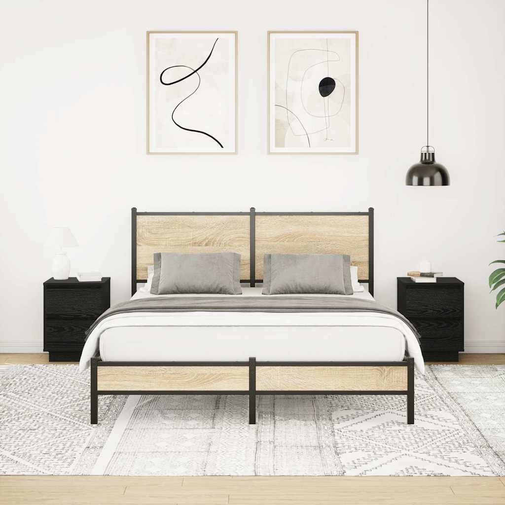 Bedside Cabinets with LED Lights 2 pcs Black 38x34x50 cm