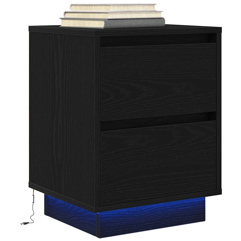 Bedside Cabinets with LED Lights 2 pcs Black 38x34x50 cm