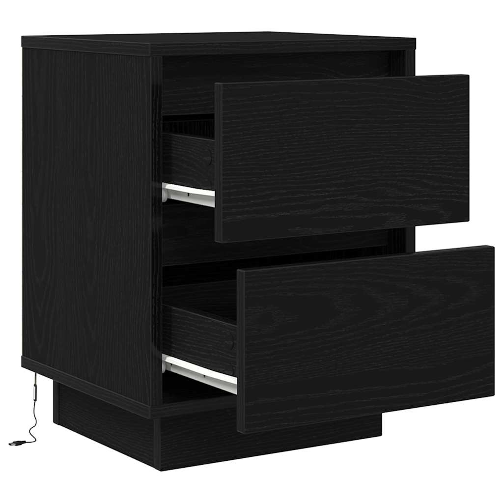 Bedside Cabinets with LED Lights 2 pcs Black 38x34x50 cm