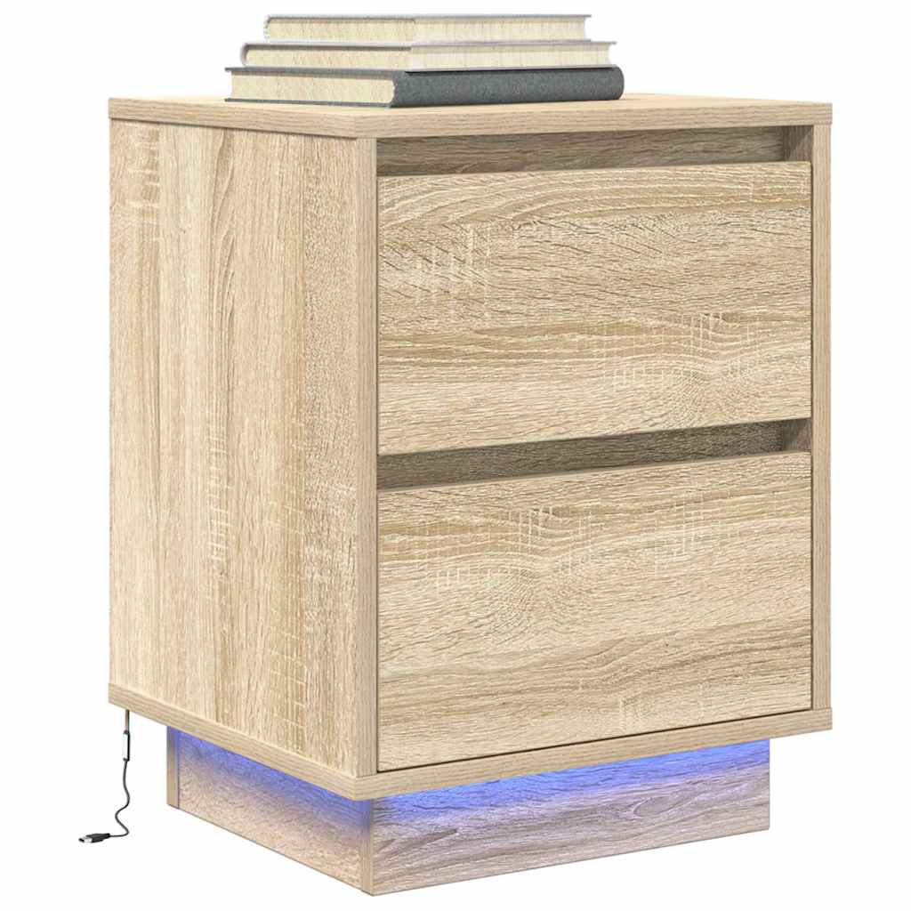 Bedside Cabinet with LED Lights Sonoma Oak 38x34x50 cm