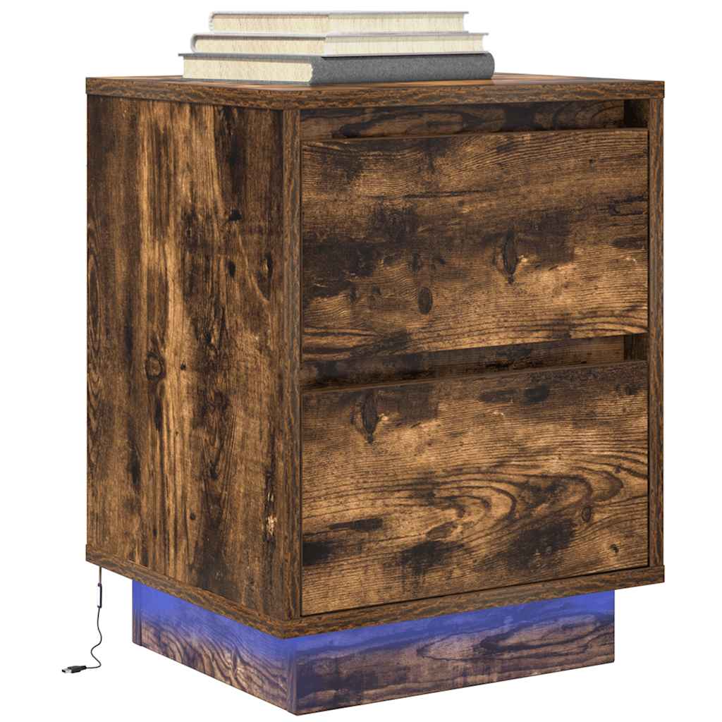Bedside Cabinets with LED Lights 2 pcs Smoked Oak 38x34x50 cm
