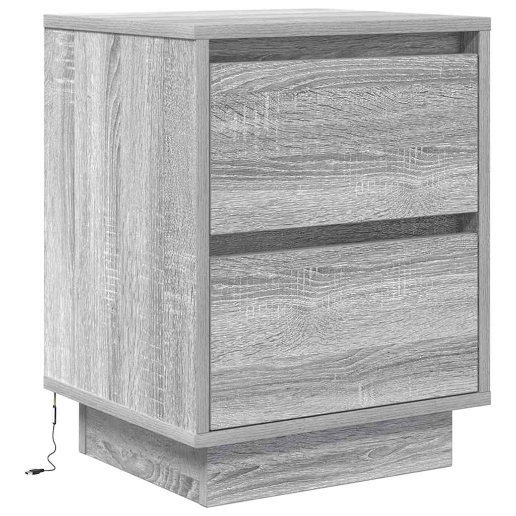 Bedside Cabinet with LED Lights Grey Sonoma 38x34x50 cm