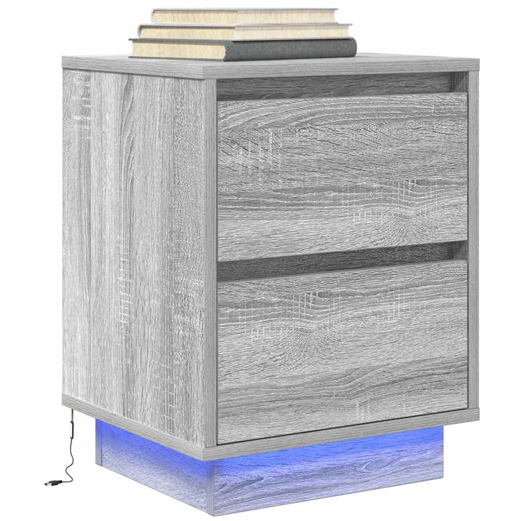 Bedside Cabinets with LED Lights 2 pcs Grey Sonoma 38x34x50 cm