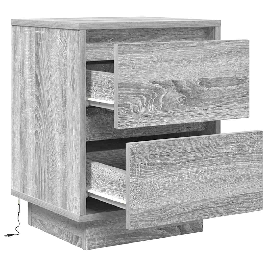 Bedside Cabinets with LED Lights 2 pcs Grey Sonoma 38x34x50 cm