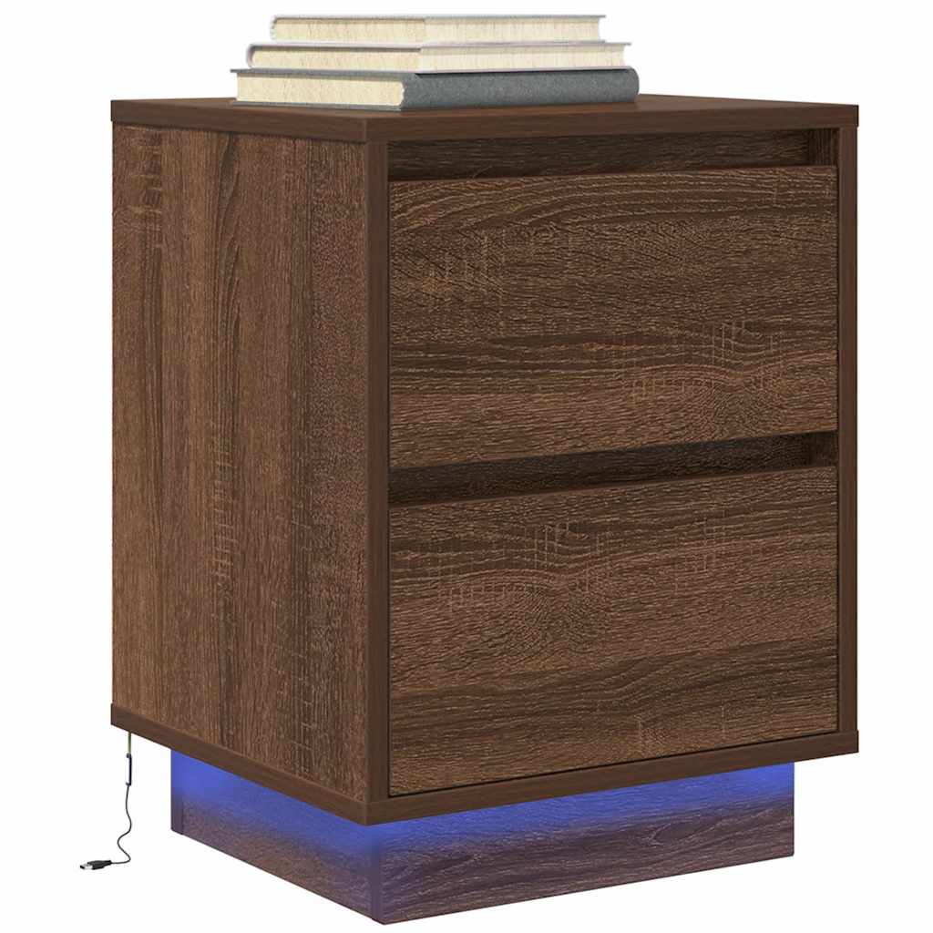 Bedside Cabinets with LED Lights 2 pcs Brown Oak 38x34x50 cm