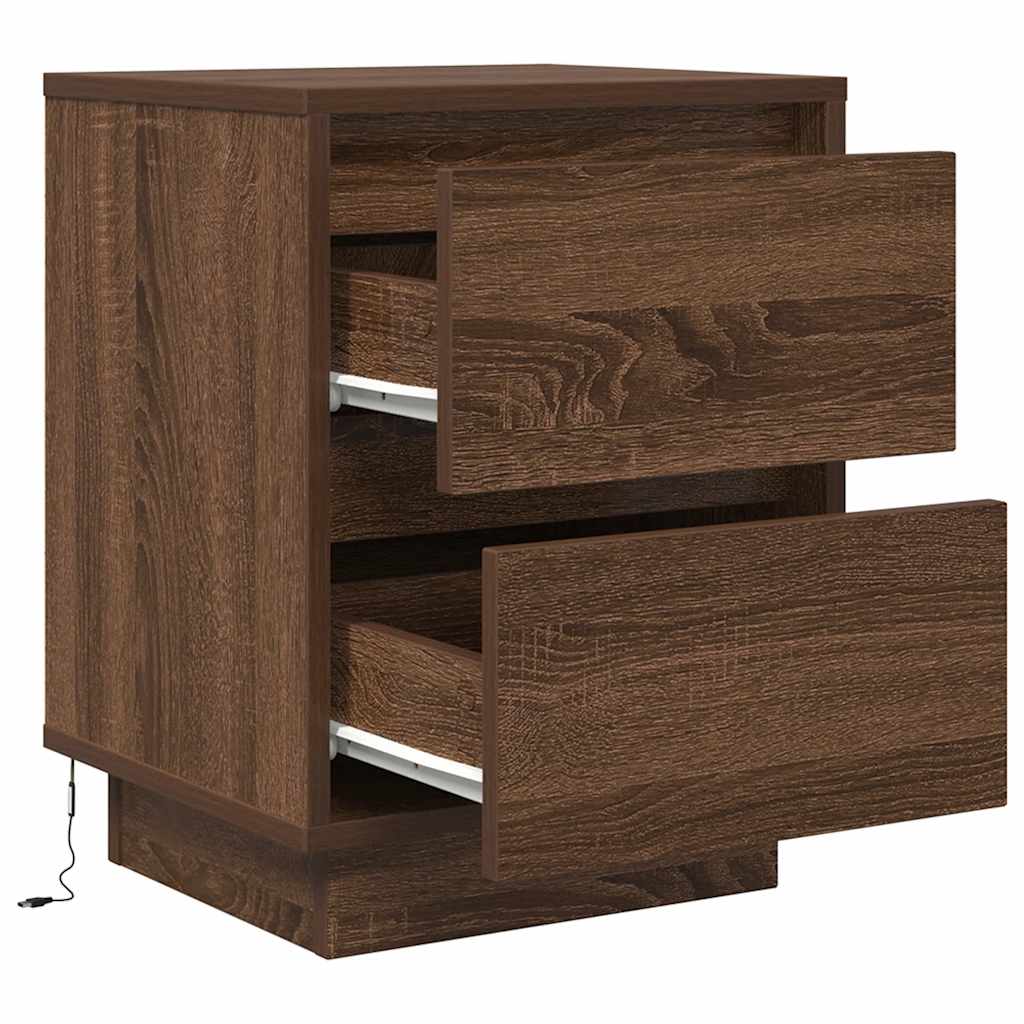 Bedside Cabinets with LED Lights 2 pcs Brown Oak 38x34x50 cm
