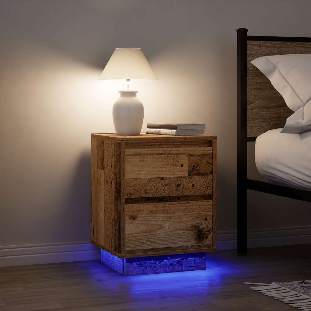 Bedside Cabinet with LED Lights Old Wood 38x34x50 cm