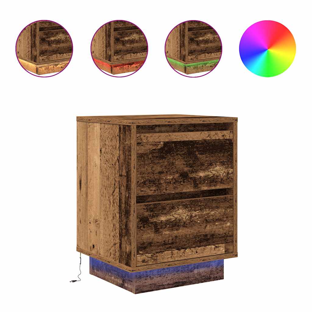 Bedside Cabinets with LED Lights 2 pcs Old Wood 38x34x50 cm