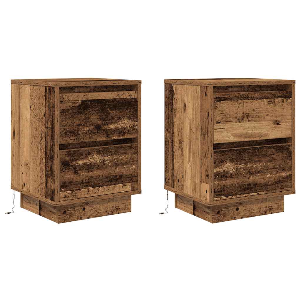 Bedside Cabinets with LED Lights 2 pcs Old Wood 38x34x50 cm