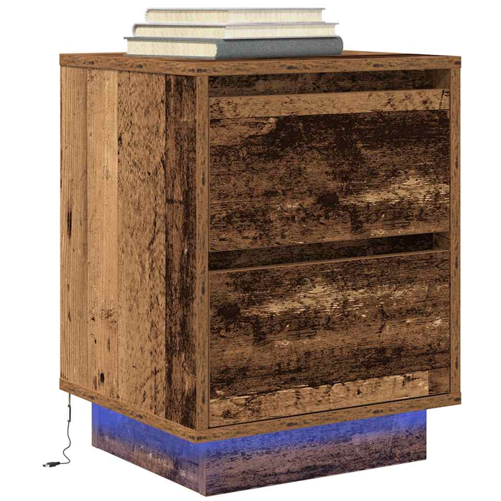 Bedside Cabinets with LED Lights 2 pcs Old Wood 38x34x50 cm