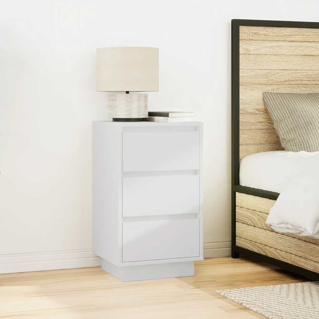 Bedside Cabinet with LED Lights White 38x34x65 cm