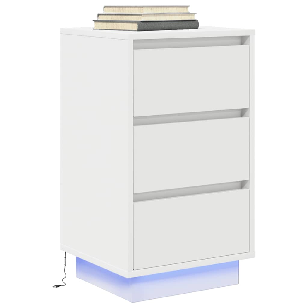 Bedside Cabinet with LED Lights White 38x34x65 cm
