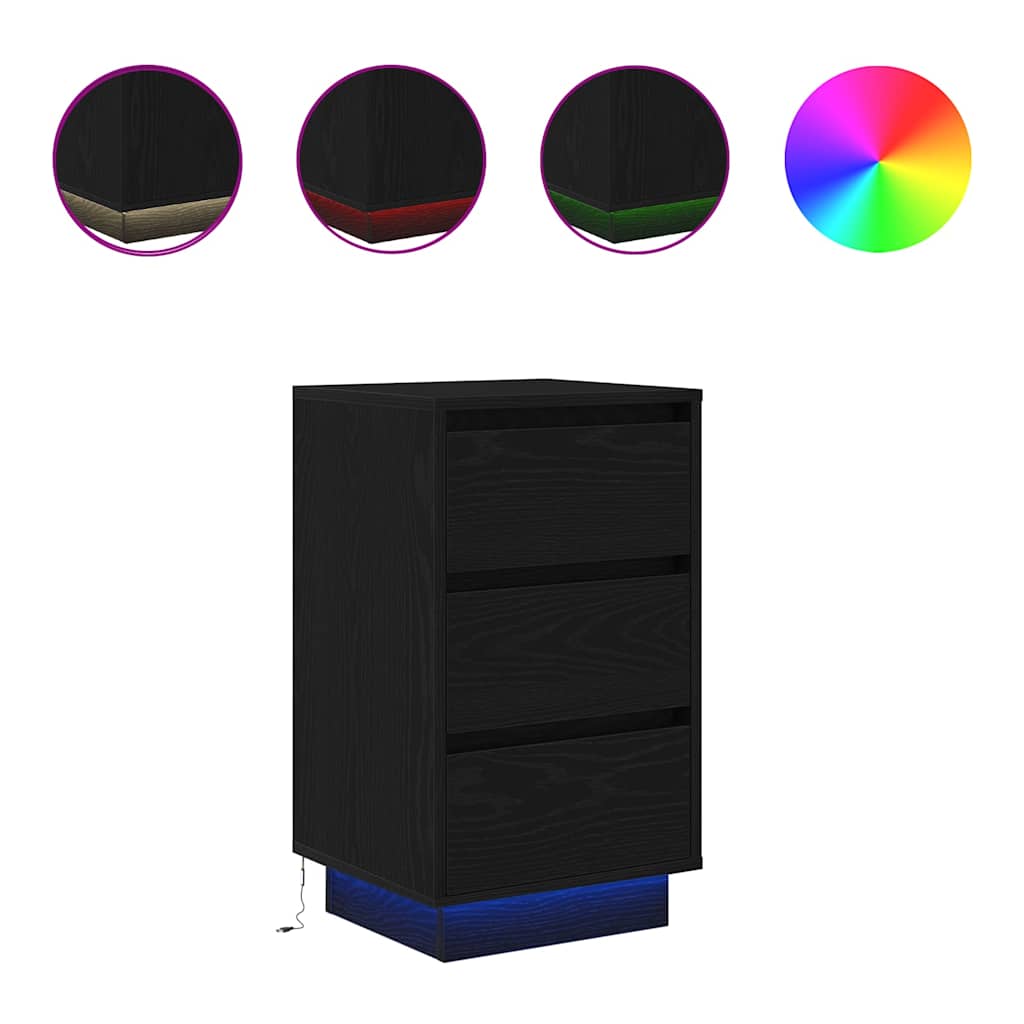 Bedside Cabinet with LED Lights Black 38x34x65 cm