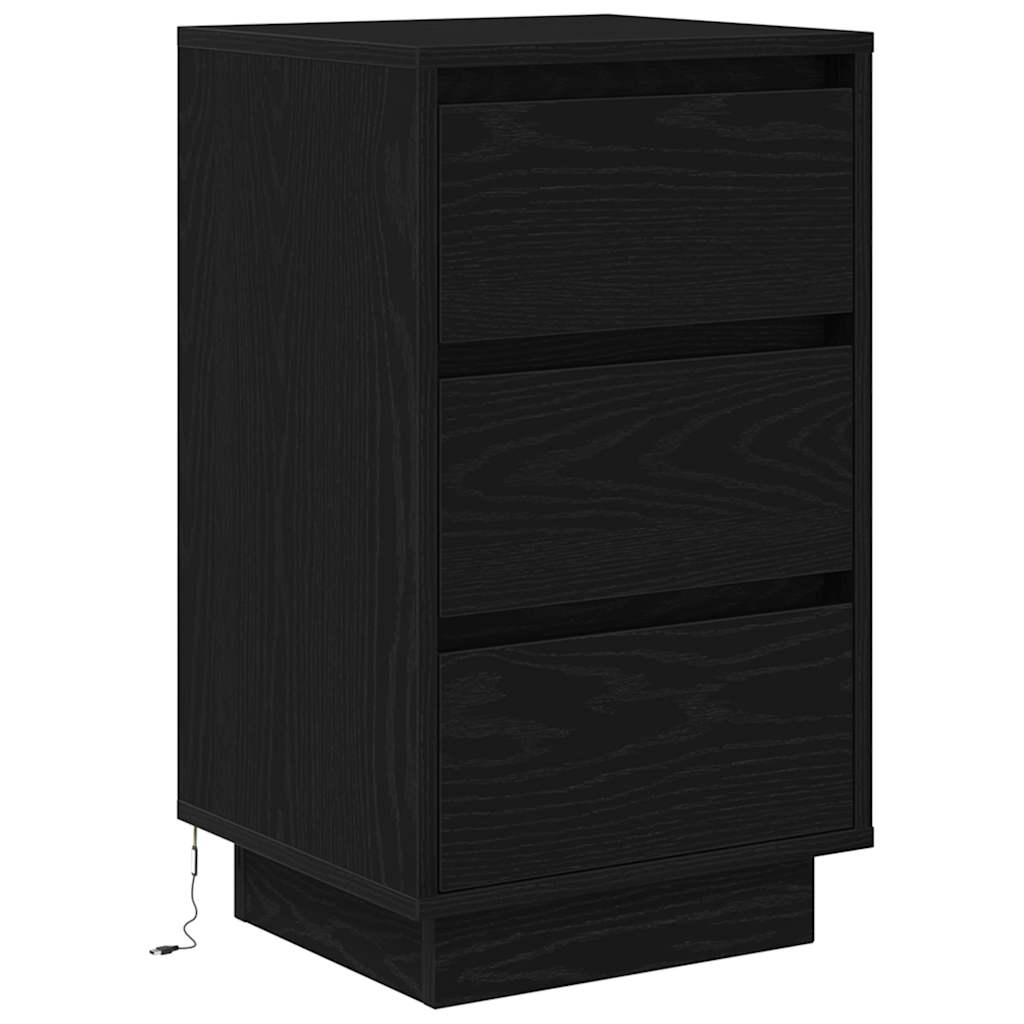 Bedside Cabinet with LED Lights Black 38x34x65 cm