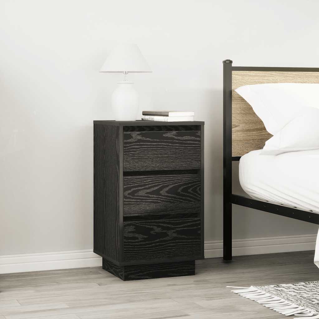 Bedside Cabinet with LED Lights Black 38x34x65 cm
