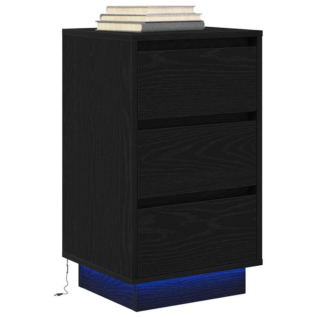 Bedside Cabinet with LED Lights Black 38x34x65 cm