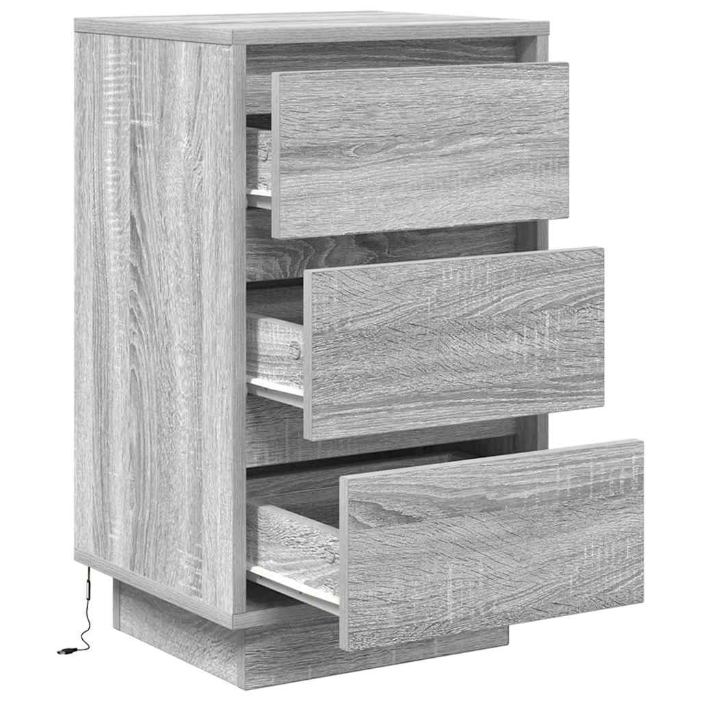 Bedside Cabinet with LED Lights Grey Sonoma 38x34x65 cm