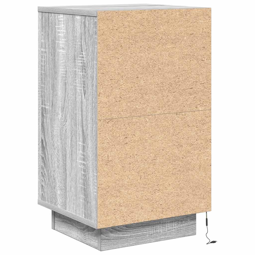 Bedside Cabinet with LED Lights Grey Sonoma 38x34x65 cm