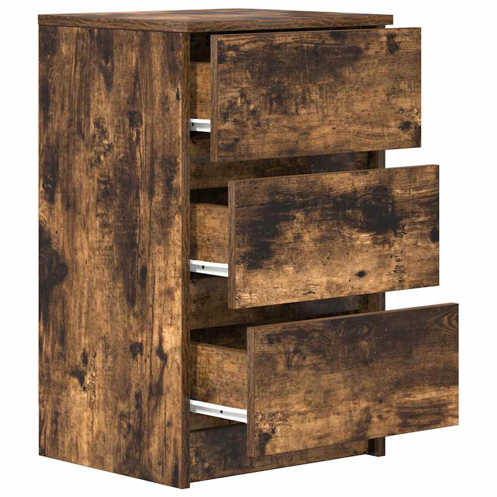 Bedside Cabinet with 3 Drawers Smoked Oak 39x35x65 cm