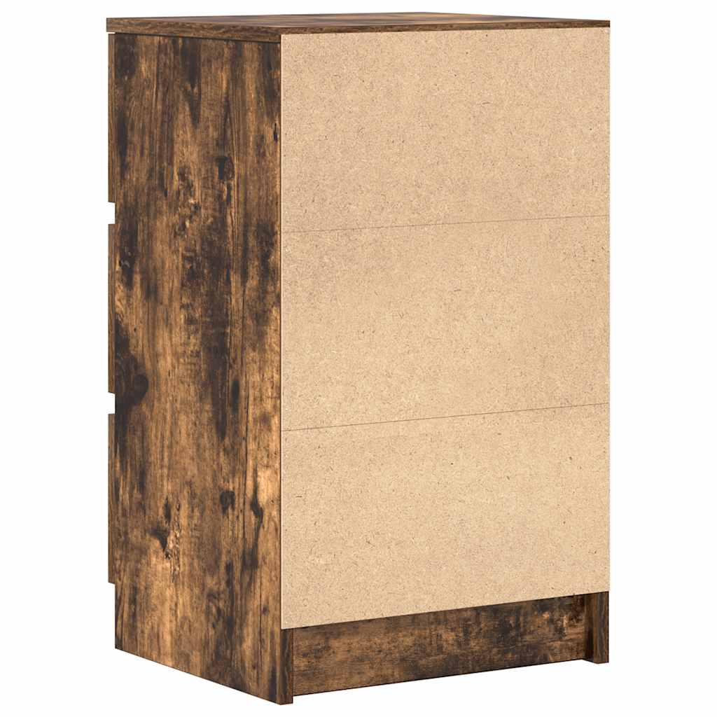 Bedside Cabinet with 3 Drawers Smoked Oak 39x35x65 cm