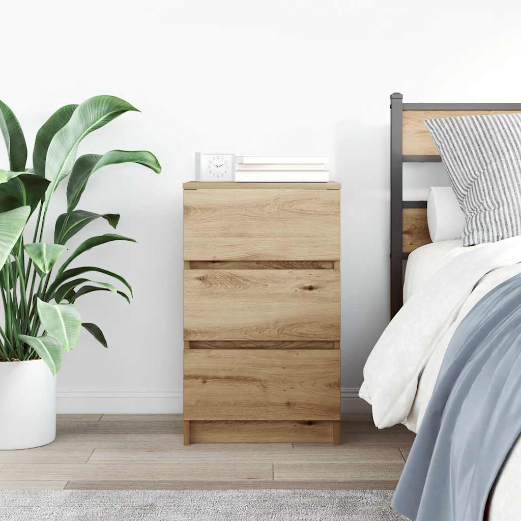 Bedside Cabinet with 3 Drawers Artisan Oak 39x35x65 cm