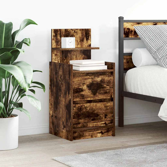 Bedside Cabinets with 2 Drawers 2 pcs Smoked Oak 38x34x80 cm