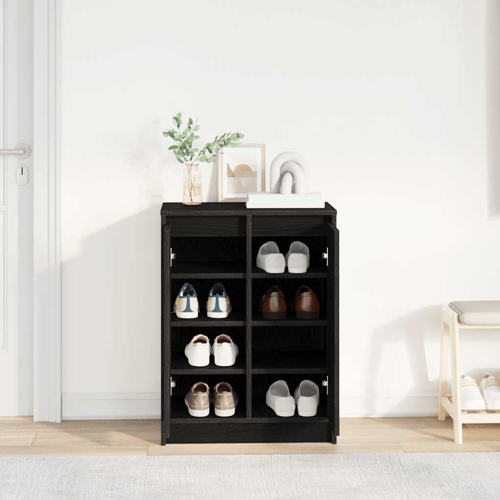Shoe Cabinet Black Oak 57x34x76 cm Engineered Wood